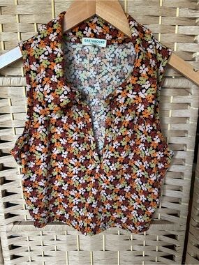 EARTHBOUND Floral Sleeveless Collared Tank Top - Rust, Orange, Olive, Blush